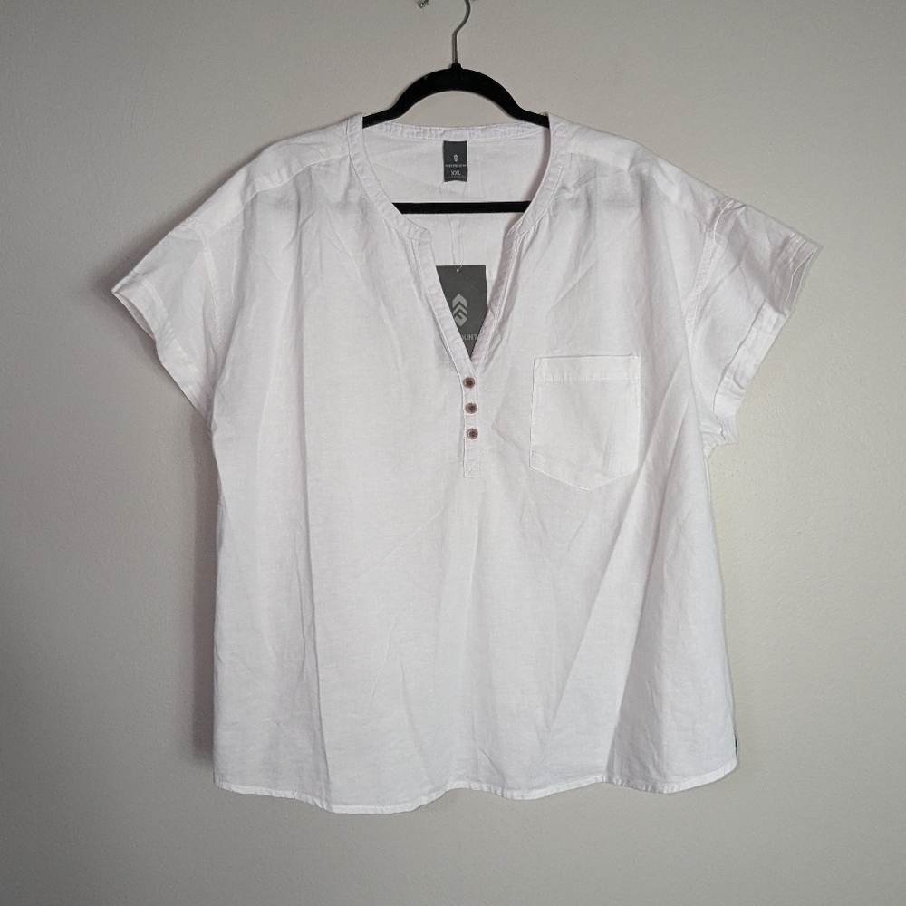 XXL NWT Free Country White Linen Cotton Blend Top